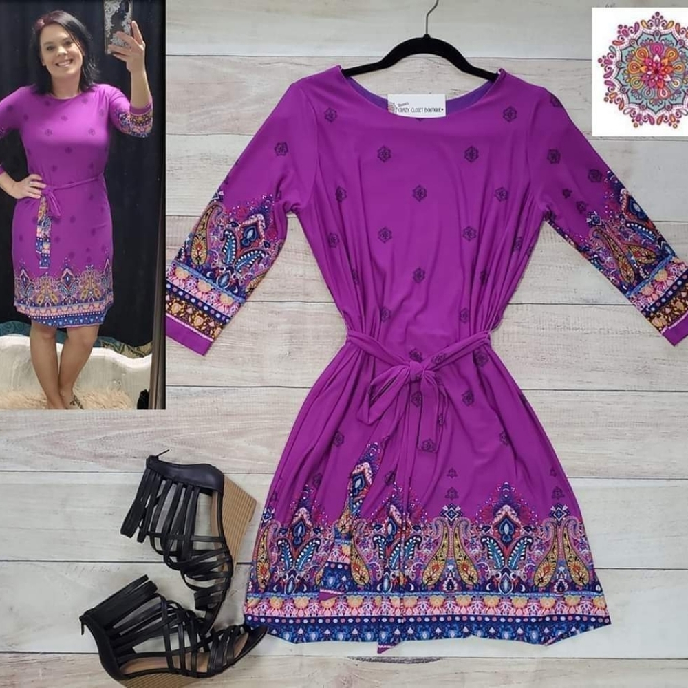 COPY - Large 3/4 sleeve fully lined printed short dress